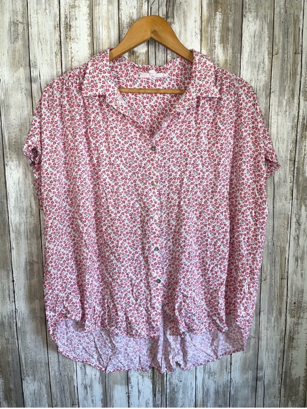 Jane & Delancey Floral Button Front Blouse XL Rayon Hi Low Top